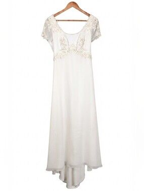 Eden Bridals Ivory Beaded Wedding Dress Gown Size 12 Sheer Short Sleeves Bow